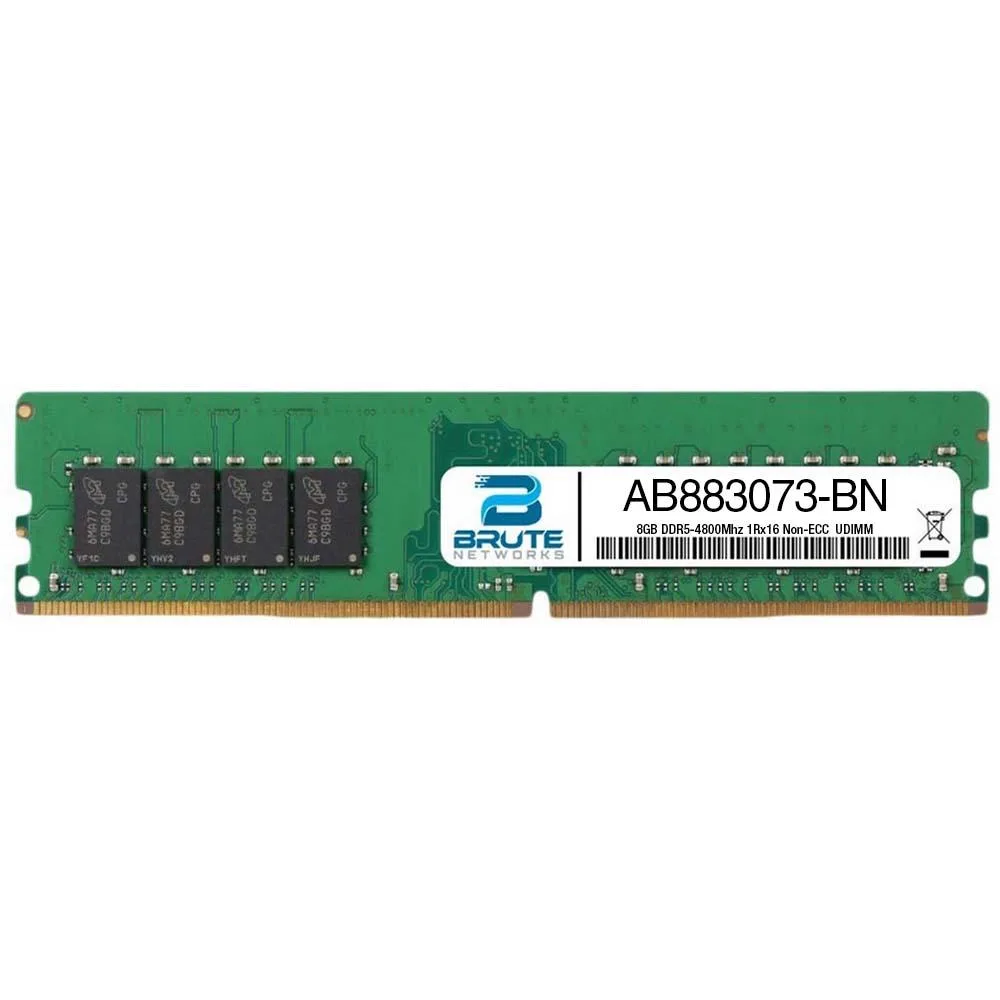 Green DDR5 UDIMM module with black chips and gold contacts