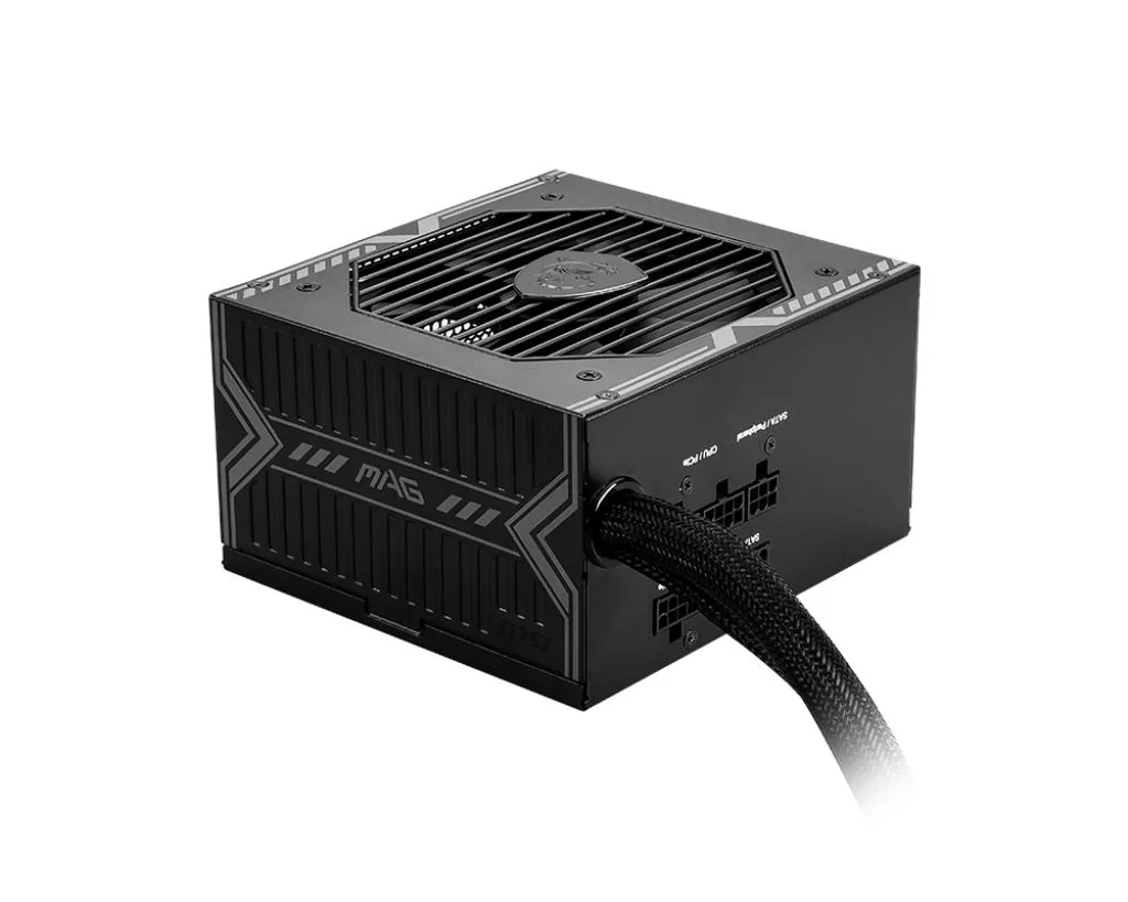 Black rectangular ATX power supply unit with MSI MAG branding and 750W label