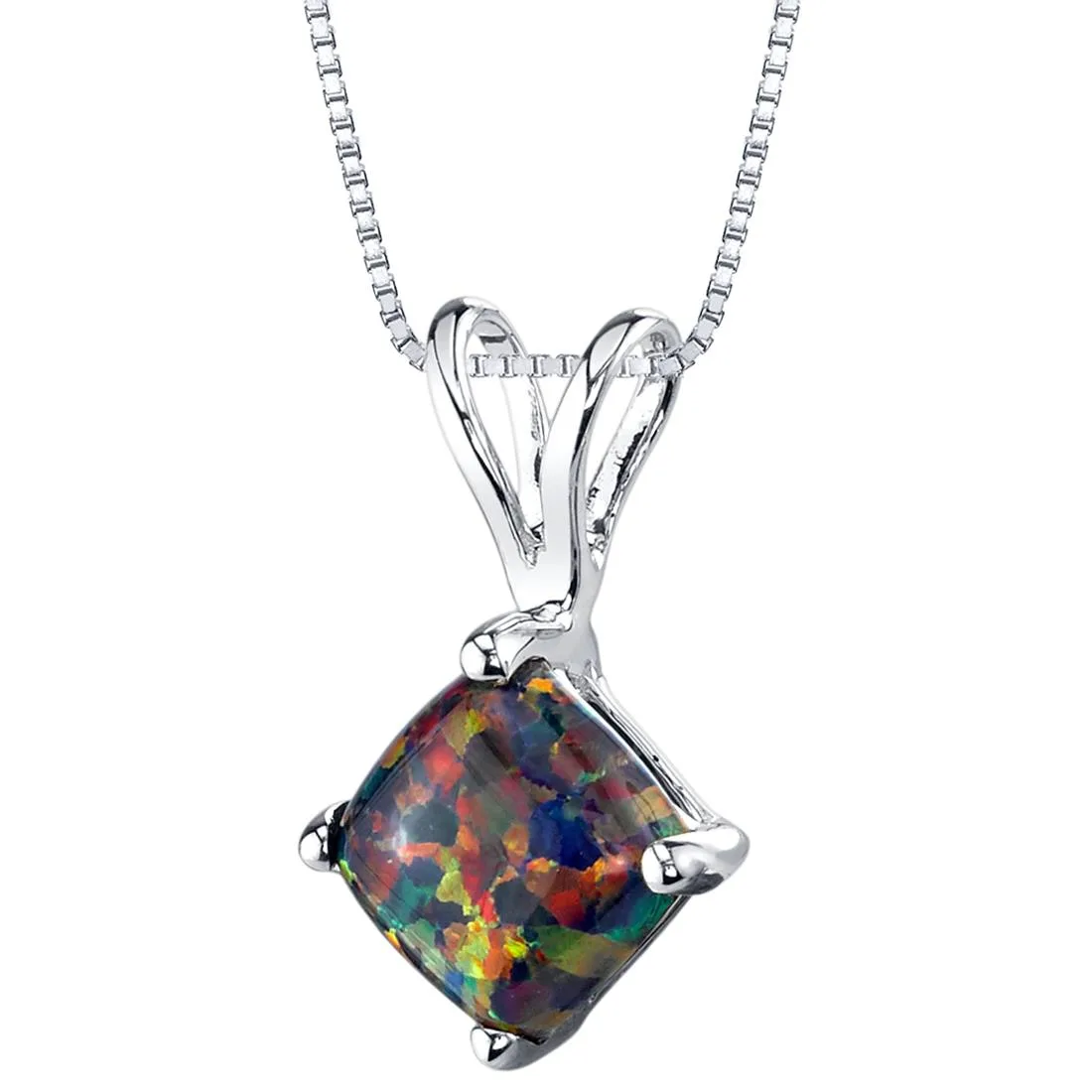 Oravo Oravo 14k White Gold Cushion Cut Created Black Opal Pendant 0.5 Carats — product photo