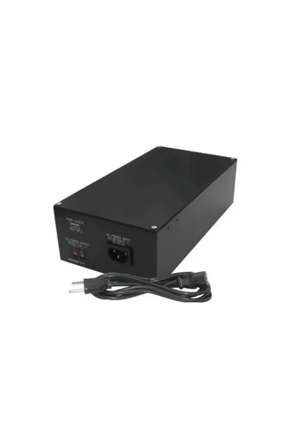 Rectangular metal power supply unit with label showing 48 VDC output and 120 W rating