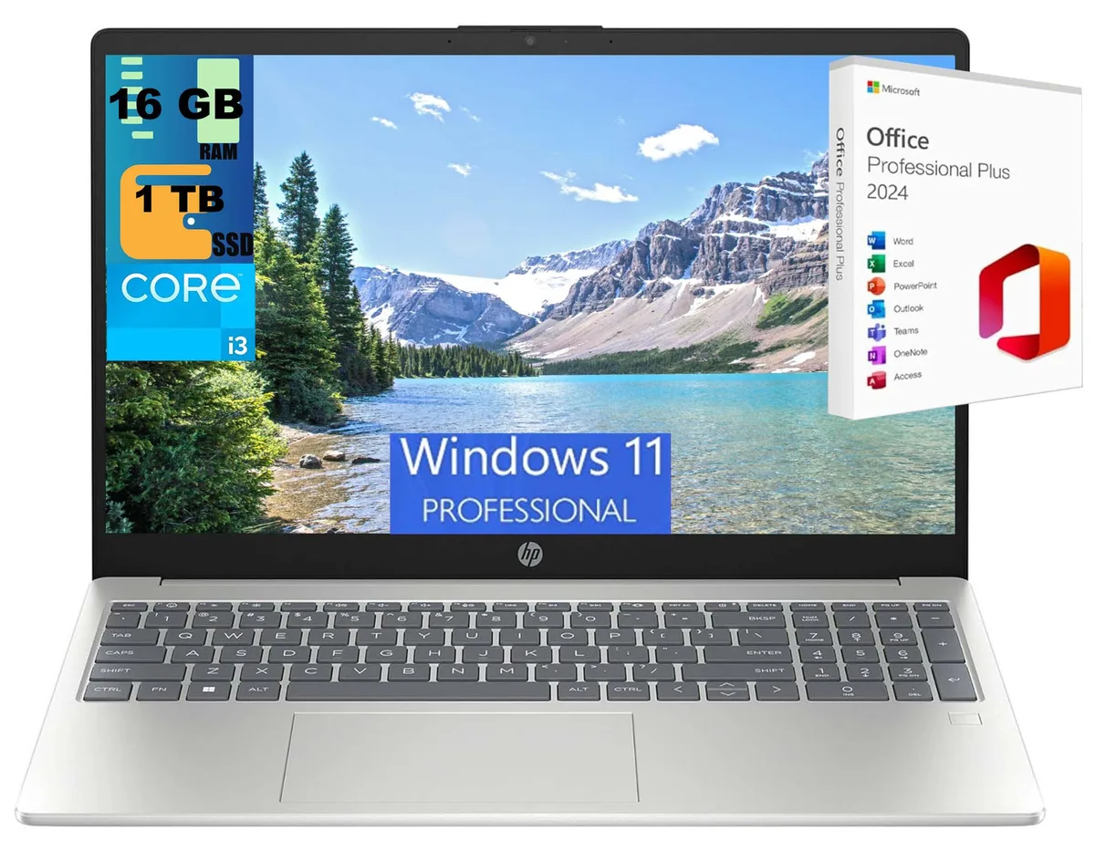 HP HP 15 laptop i3-N305 16GB 1TB SSD 15.6" FHD Silver Windows 11 Pro — product photo