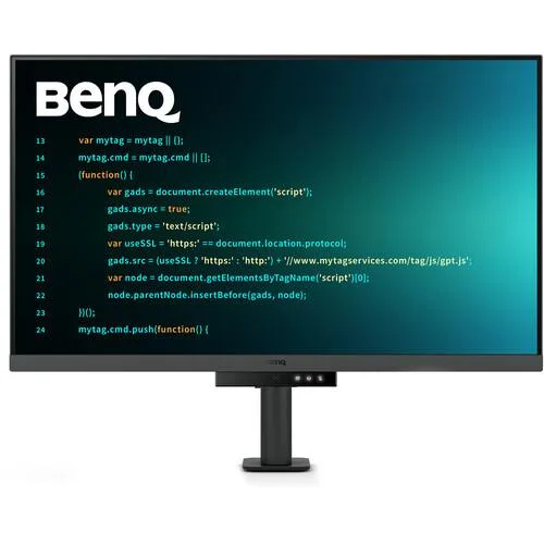A white 31.5 inch 4K monitor on a silver Ergo Arm stand