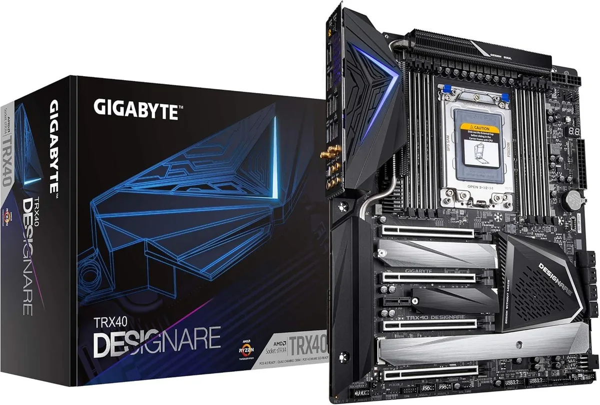 Rectangular ATX board with silver heatsinks and black PCB