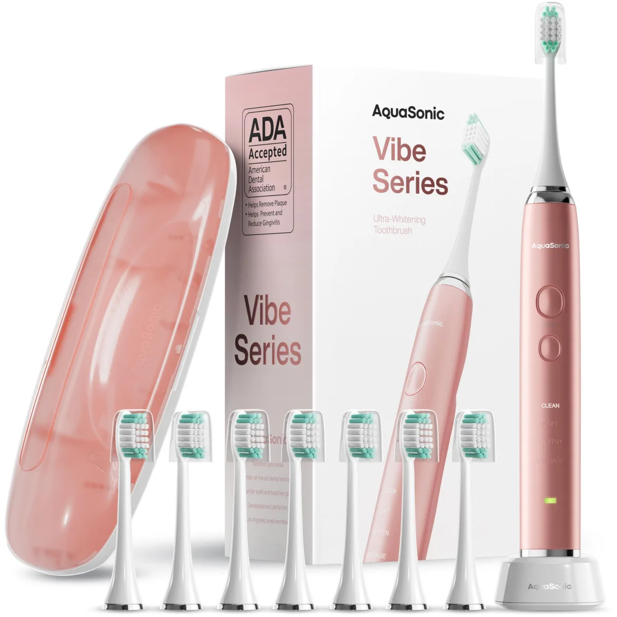  Waterpik Vibe Series Ultra Aquasonic Satin Rose Gold 40000 VPM 8 Heads Case — foto produk
