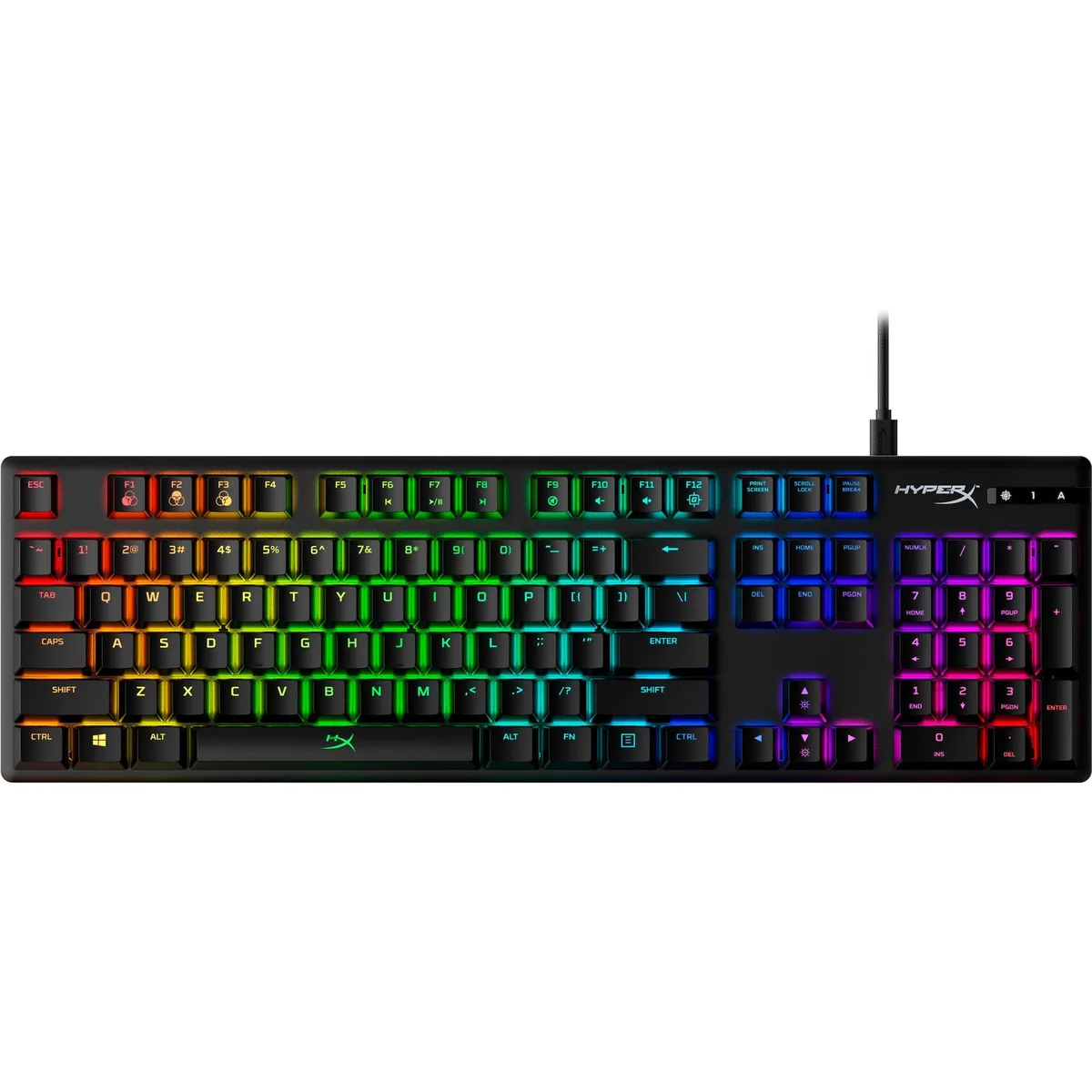 Black wired mechanical gaming keyboard with aqua linear switches, US layout, compact aluminium frame