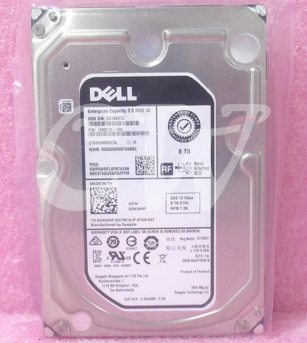 DELL DELL ST8000NM0075 8TB 7200RPM SAS 12Gbps 512MB 3.5in internal hard drive — 商品写真