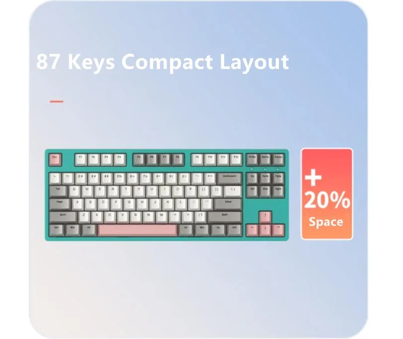 Compact 87-key wireless mechanical keyboard in white grey green with PBT keycaps Cherry MX Red switches