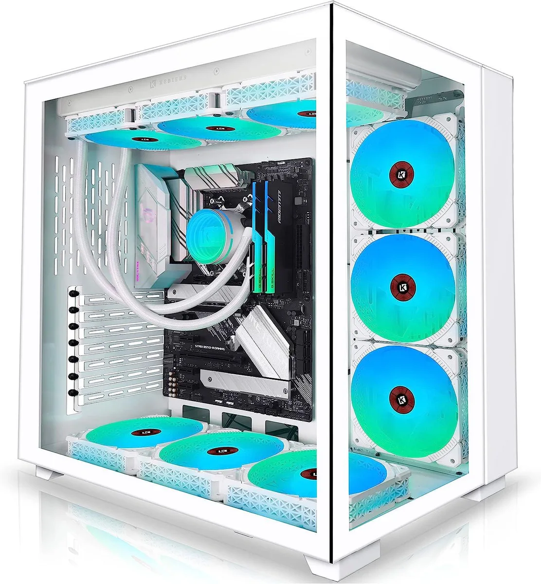 Corn Electronics Corn Electronics Dual-Chamber Mid-Tower PC Case White 9 ARGB Fans — photo du produit