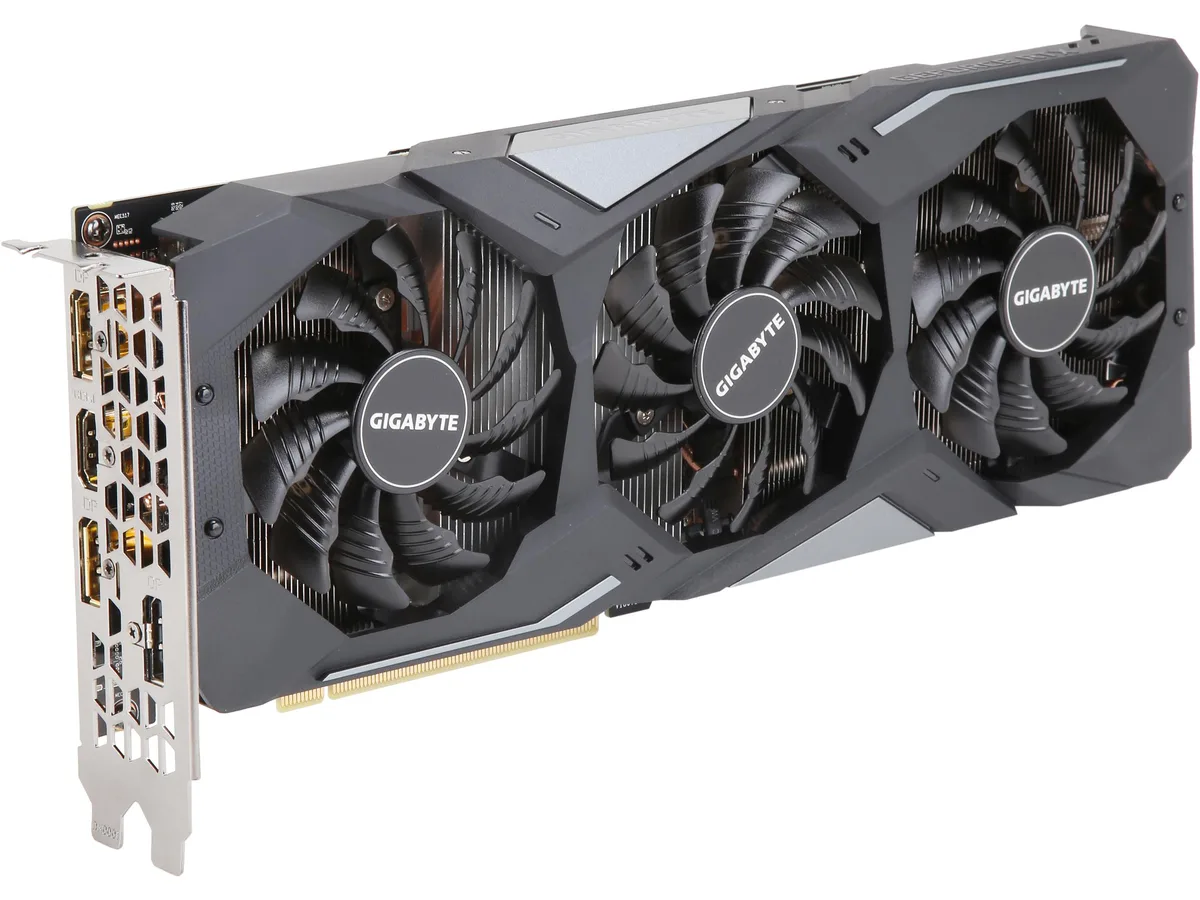 GIGABYTE GeForce RTX 2060 dual-slot graphics card with black metal shroud and three fans