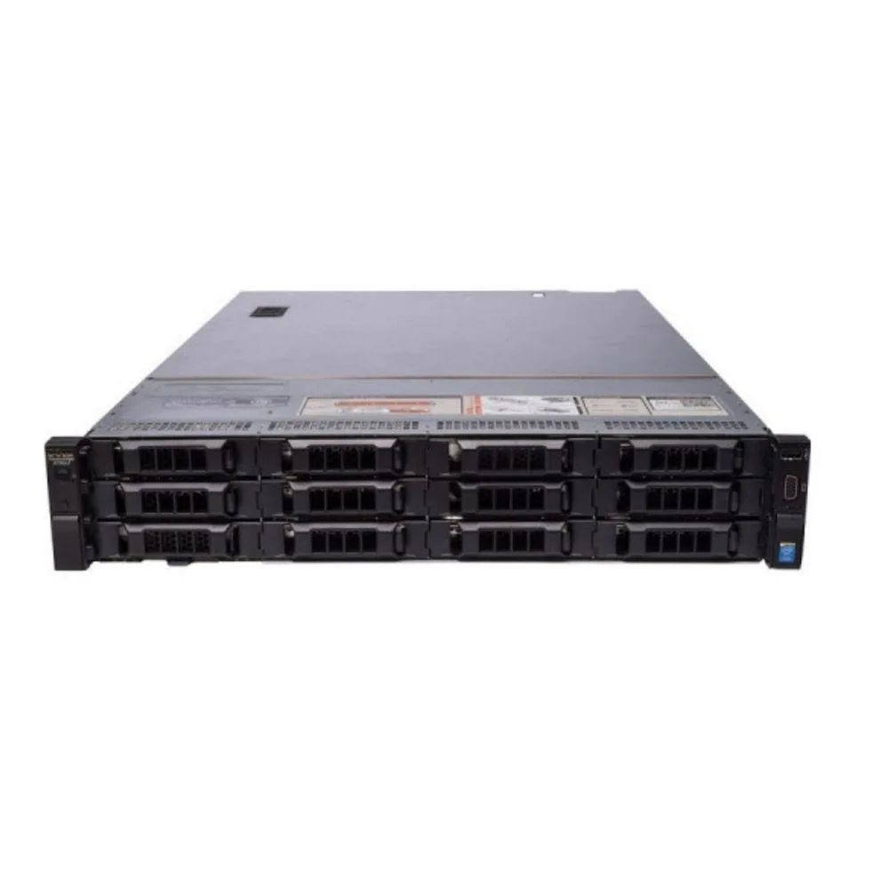 Dell PowerEdge R730xd 2U rack server, matte black chassis with twelve 3.5-inch drive bays front, silver bezel, dual PSU rear
