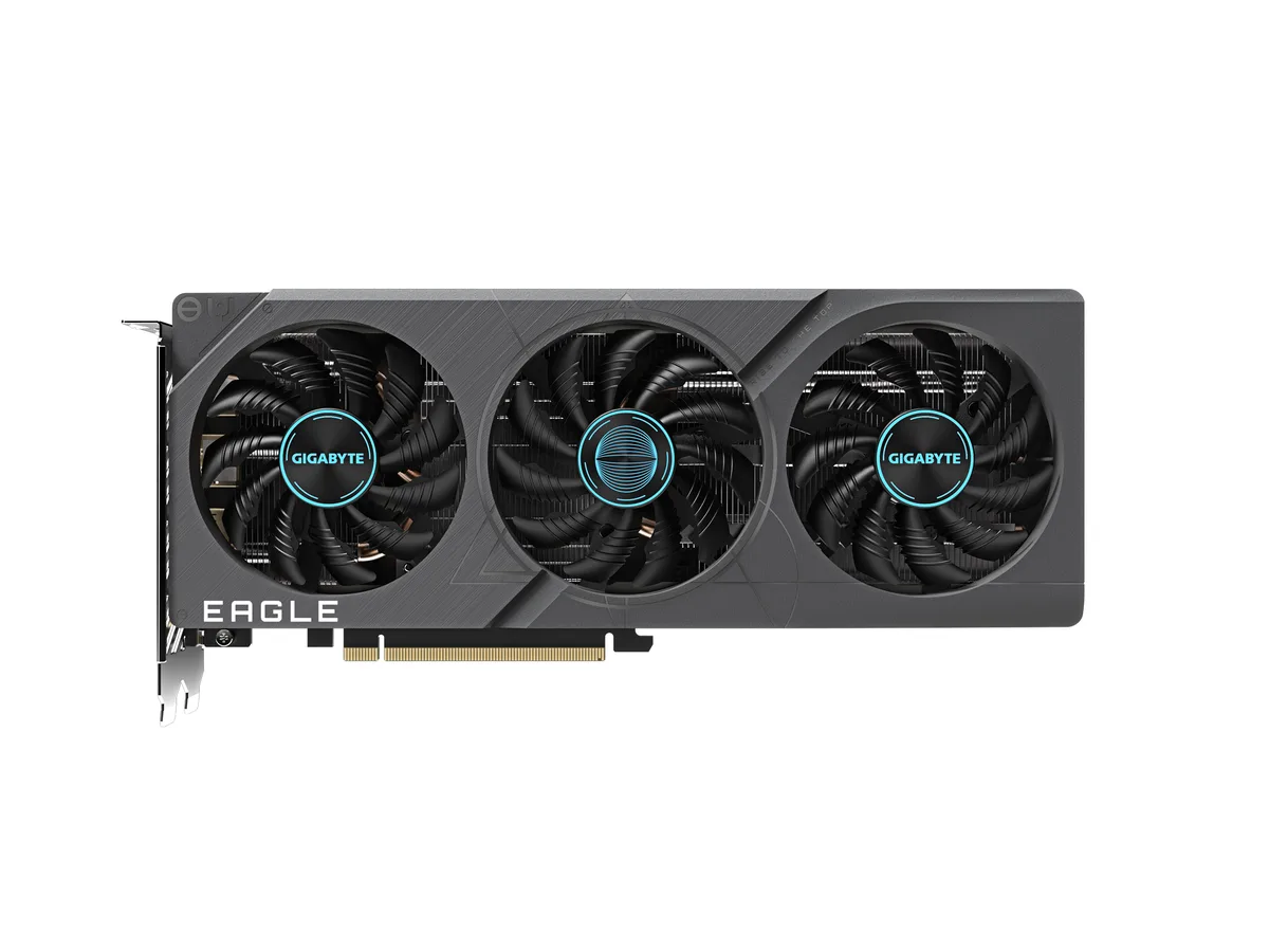 GIGABYTE GeForce RTX 4060 Ti Eagle graphics card with three WINDFORCE fans and metal backplate