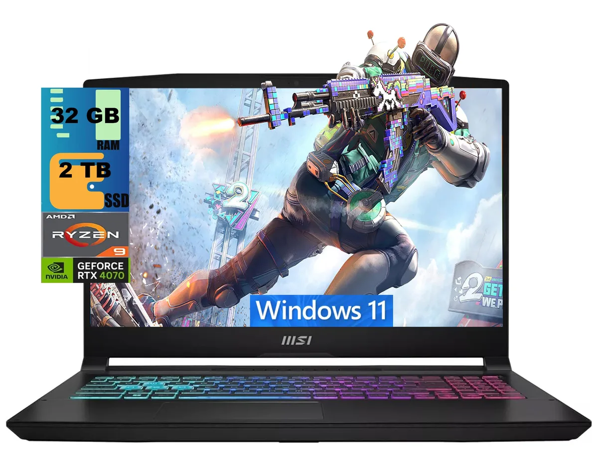 Black 15.6 inch gaming laptop with RGB keyboard