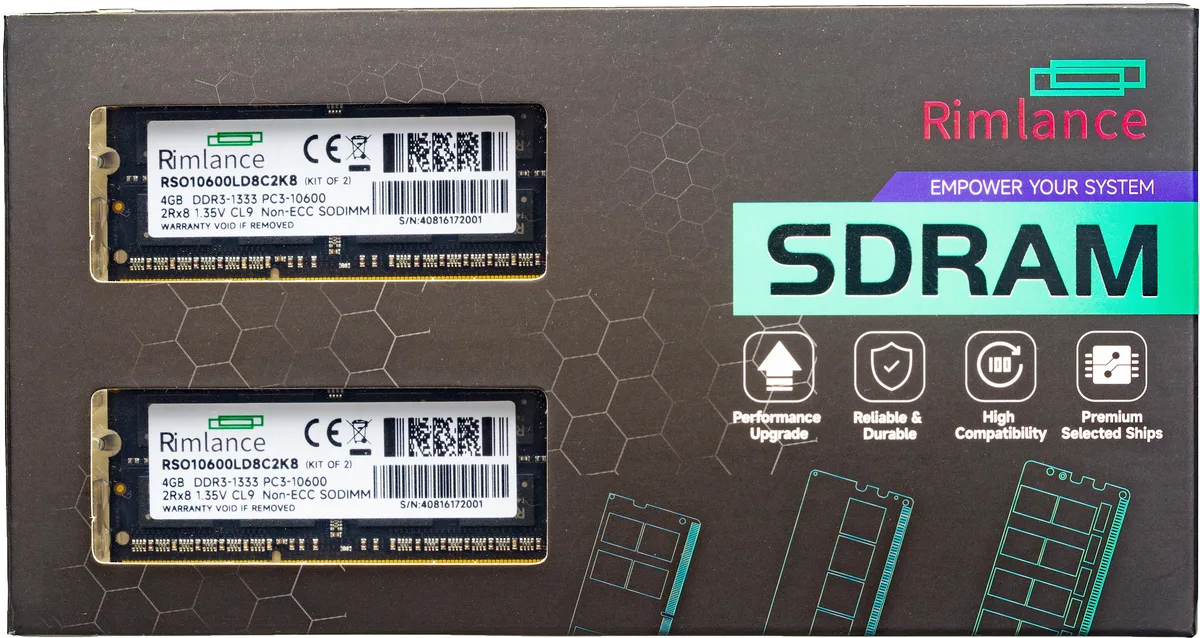 RIMLANCE RIMLANCE 8GB (2×4GB) DDR3 1333MHz 1.35V SODIMM laptop RAM — ภาพสินค้า