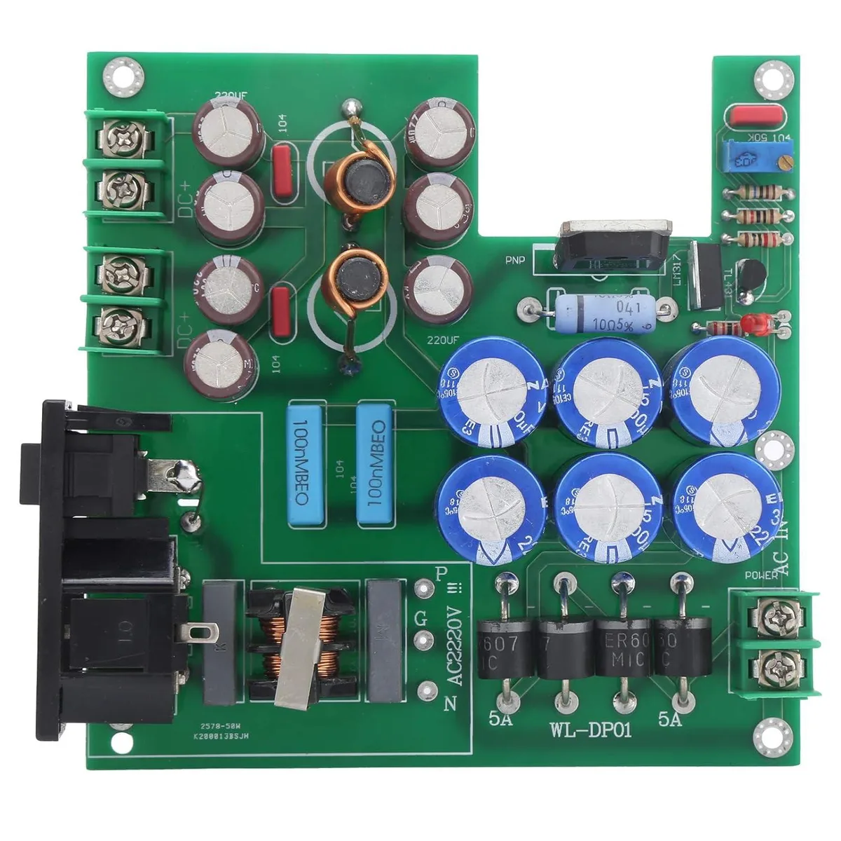 Linear regulated power supply module board with 1.6mm PCB and dual 2P output sockets
