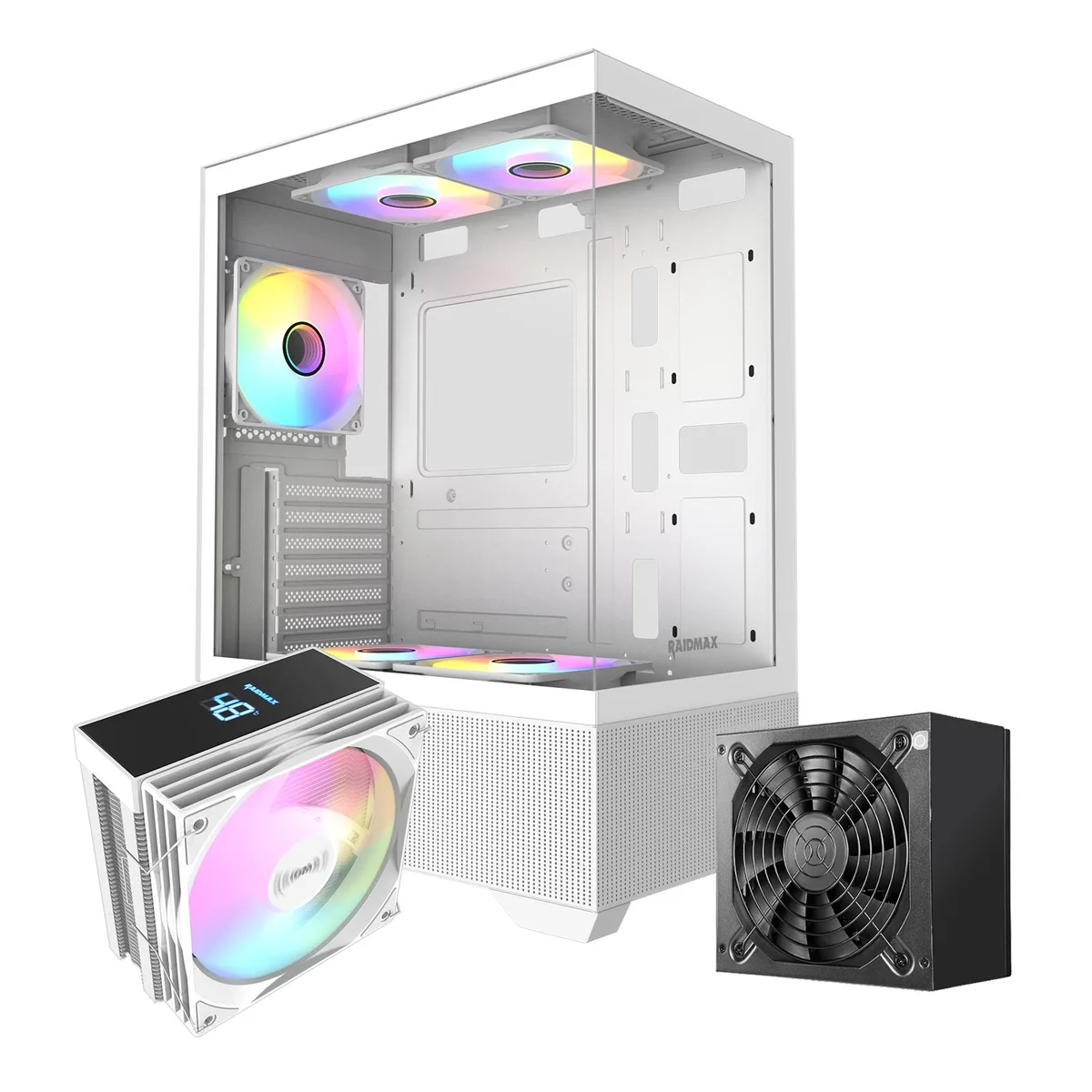 Raidmax Raidmax i802 White Mid Tower PC Case Bundle 700W PSU 5 RGB Fans 120mm ARGB Cooler — product photo