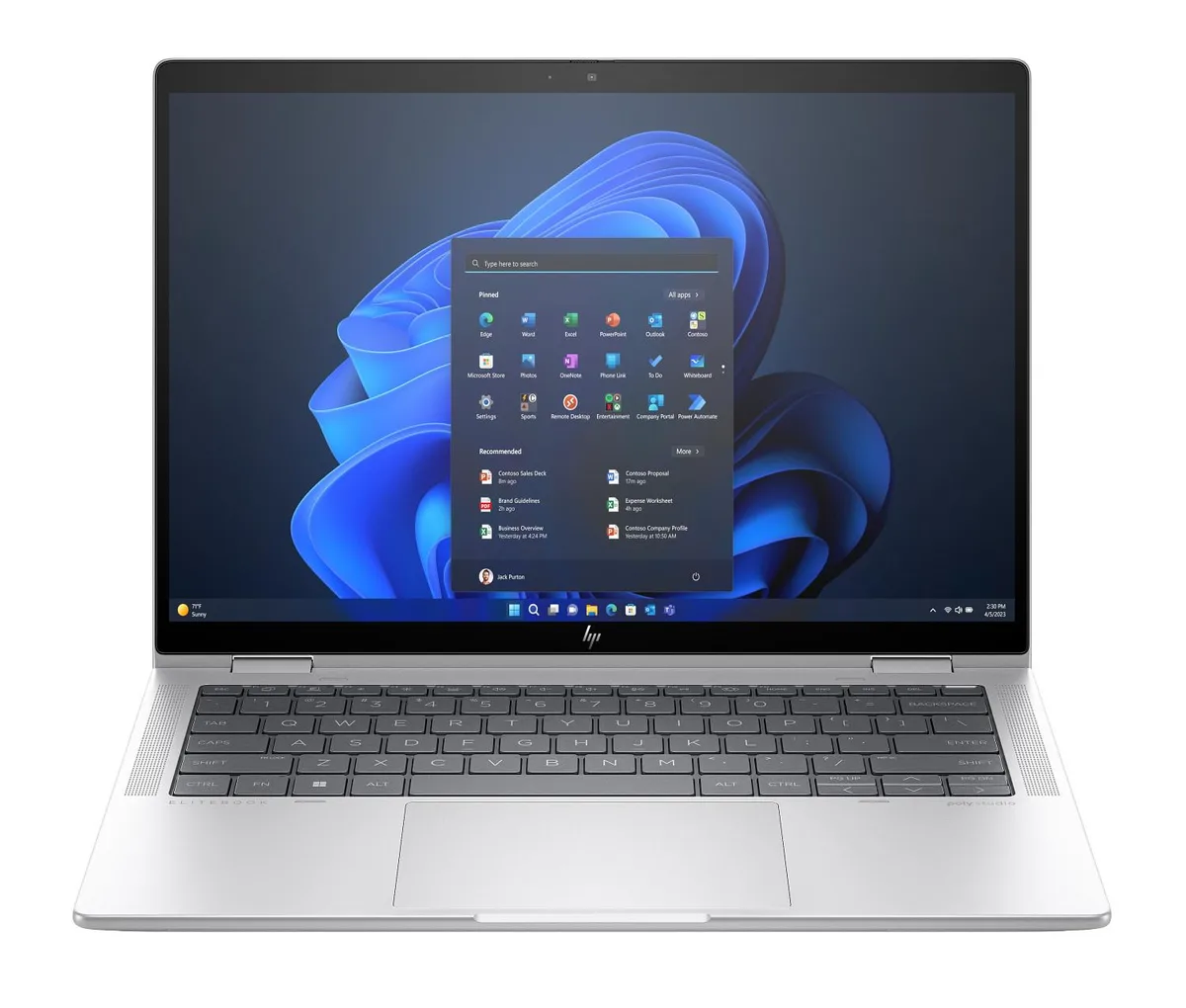 Silver 14-inch convertible laptop with 360-degree hinge and thin bezels