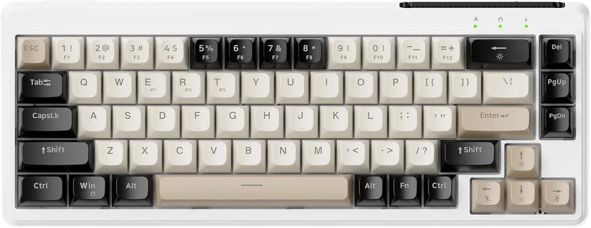 Compact 65% wireless keyboard in yellow cheese colour with rainbow backlighting
