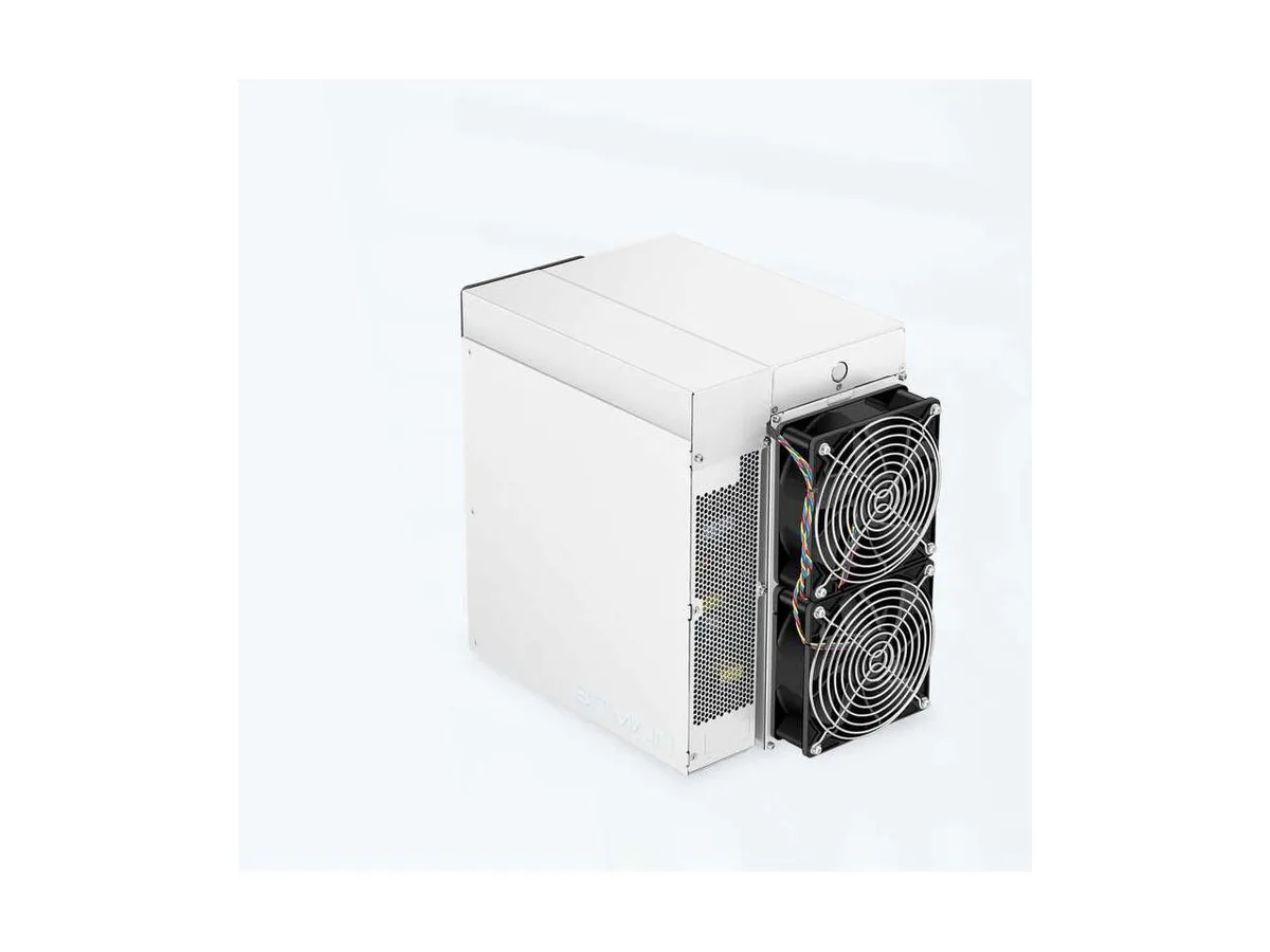Rectangular metal mining unit with front grille and rear power sockets