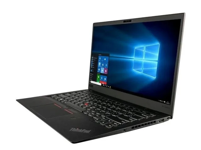 Black 14-inch ThinkPad T480 laptop closed on a plain background