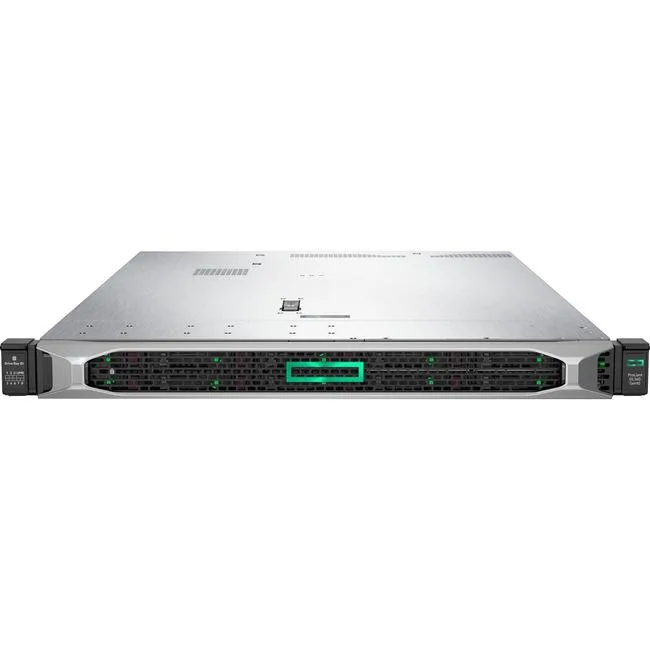 Silver 1U rack server, matte black front, blue pull tabs, single PSU