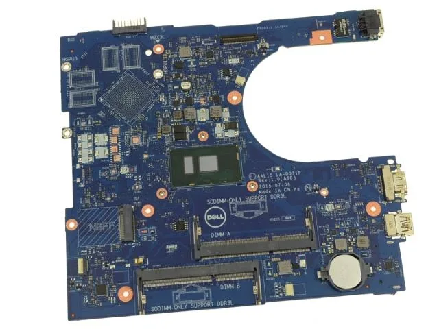 Dell laptop motherboard with integrated i7-6500U processor visible