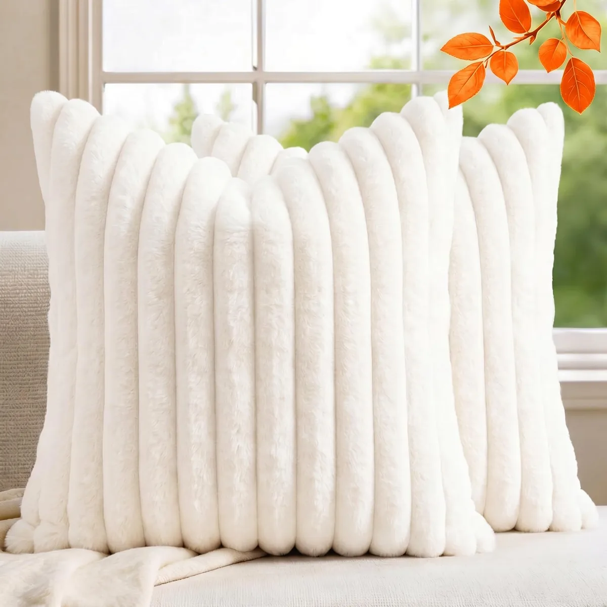  MEGAYES Throw Pillow Covers 1818-white 18x18 Cream Striped Pack of 2 — 商品照片