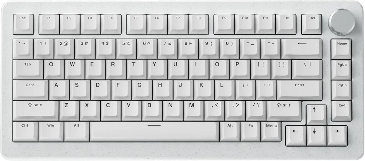 White 75% gaming keyboard with rotary knob and RGB backlighting