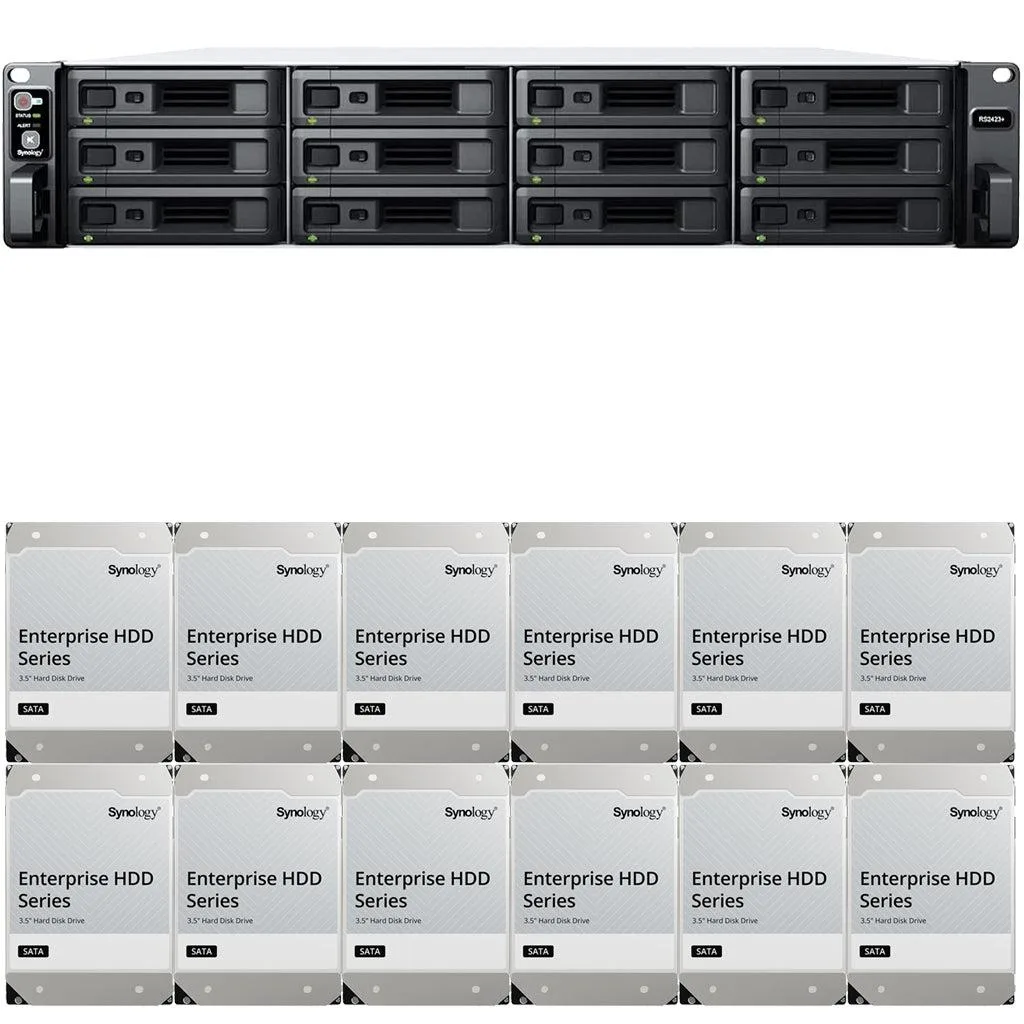 Silver 2U rackmount NAS chassis with twelve drive bays visible