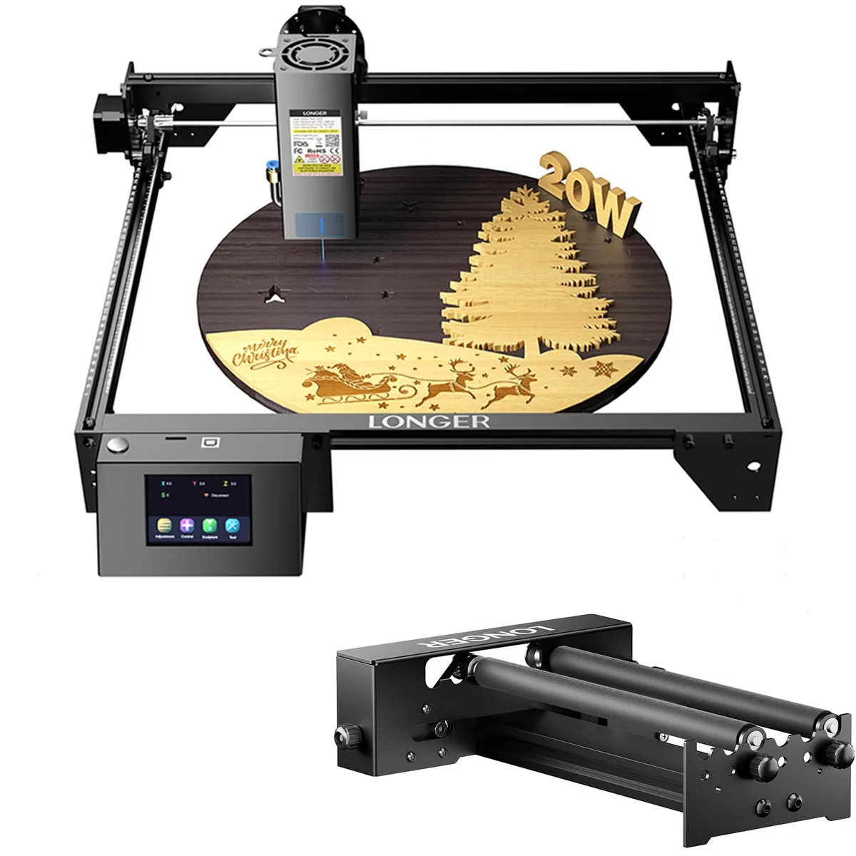 LONGER LONGER RAY5 20W Laser Engraver & Rotary Roller — produkto nuotrauka