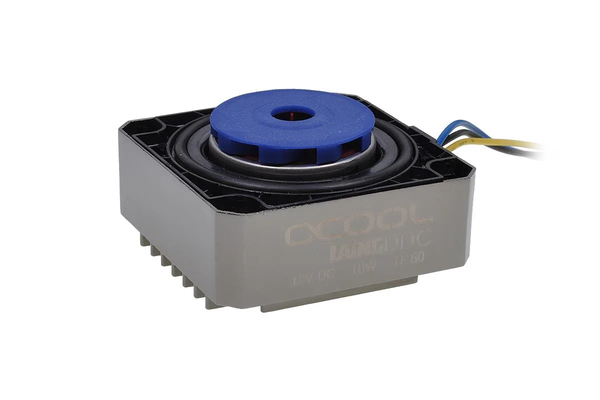 Compact black nickel DDC310 pump core, 61 x 60 x 21 mm, four pin Molex connector