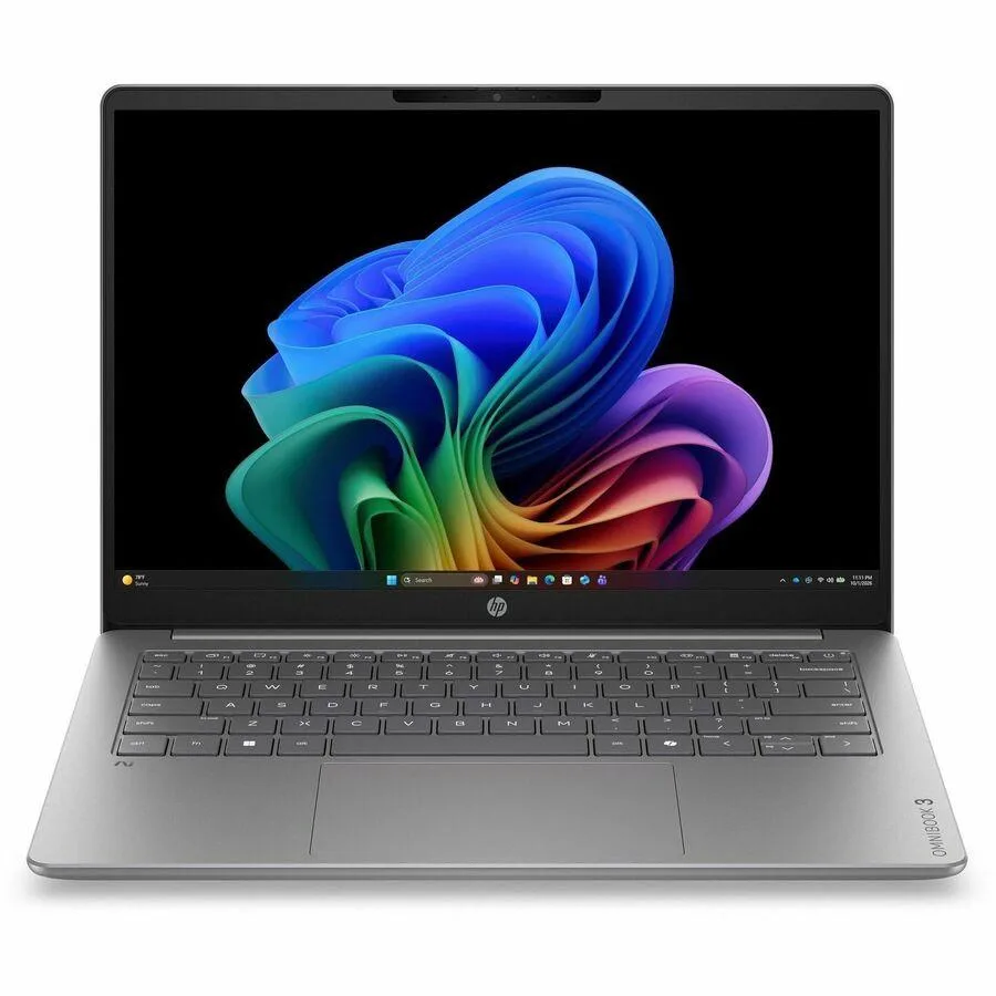 Silver 14 inch laptop closed on flat surface