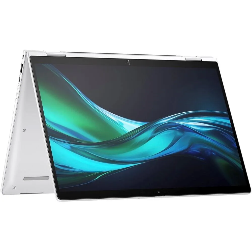 Silver 14-inch 2-in-1 laptop with 360-degree hinge and touchscreen display