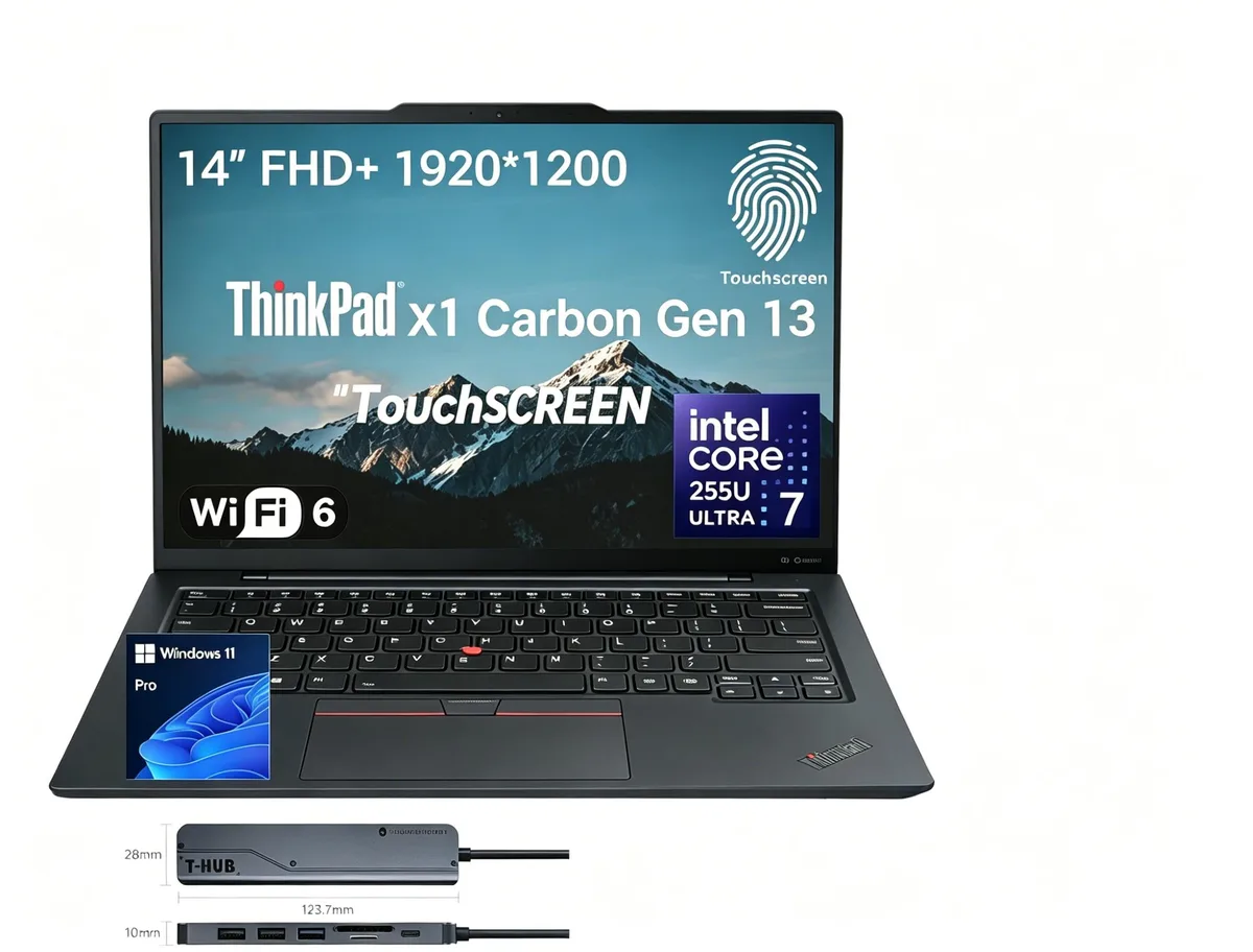 Black 14-inch touchscreen laptop with matte finish and backlit keyboard