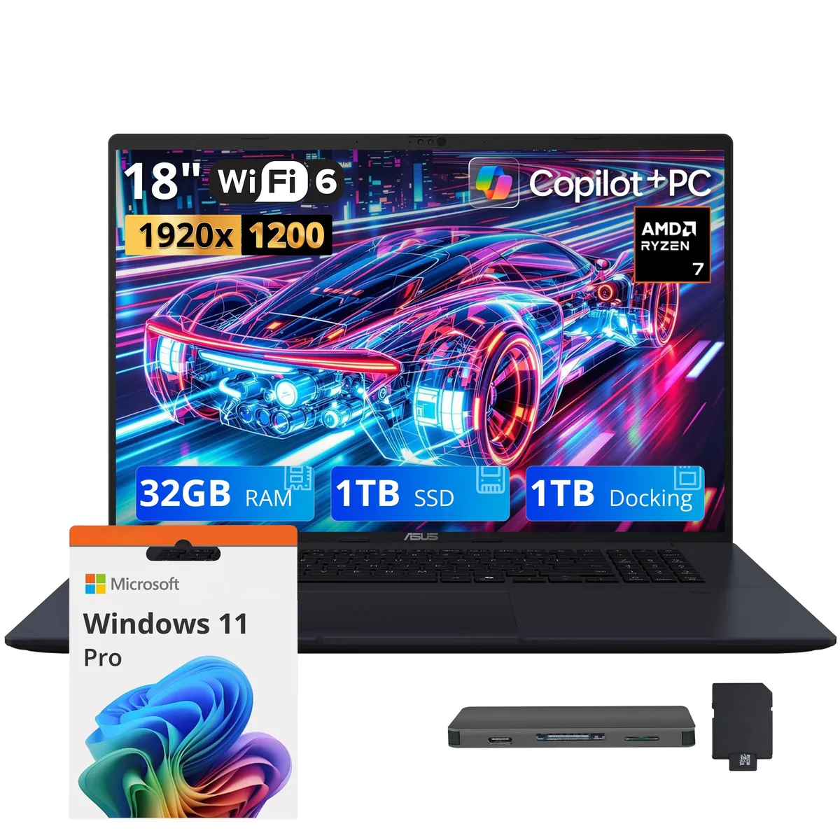 ASUS ASUS Vivobook 18 18" WUXGA 144Hz AMD Ryzen 7 260 32GB DDR5 2TB Business Laptop Blue — ภาพสินค้า