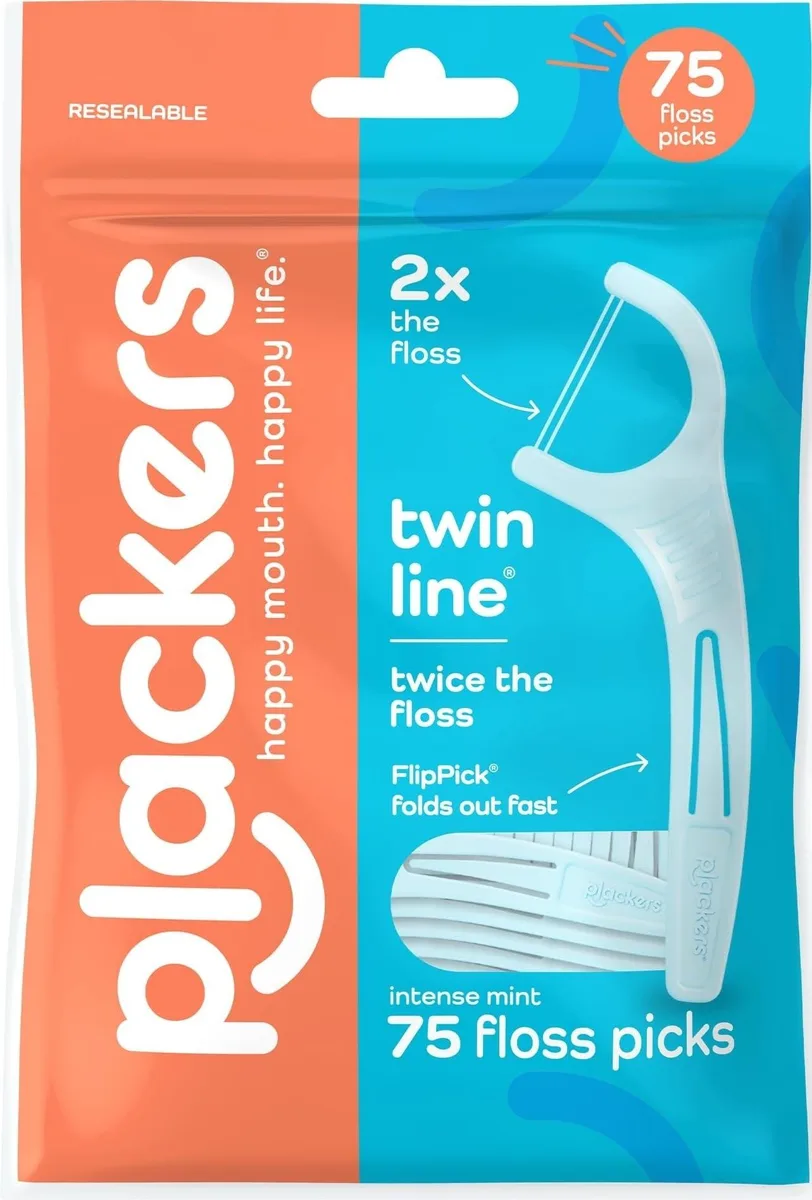 Plackers 302672518 Twin Line Floss Picks Intense Mint 75 Count oral care — product photo