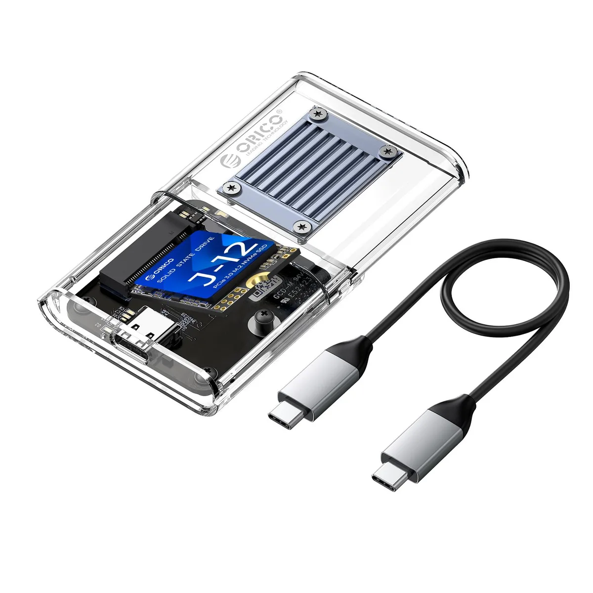 Orico Orico TC20-M2-10G-GY-BP Transparent M.2 2230 SATA Drive Enclosure USB-C 10Gbps — product photo