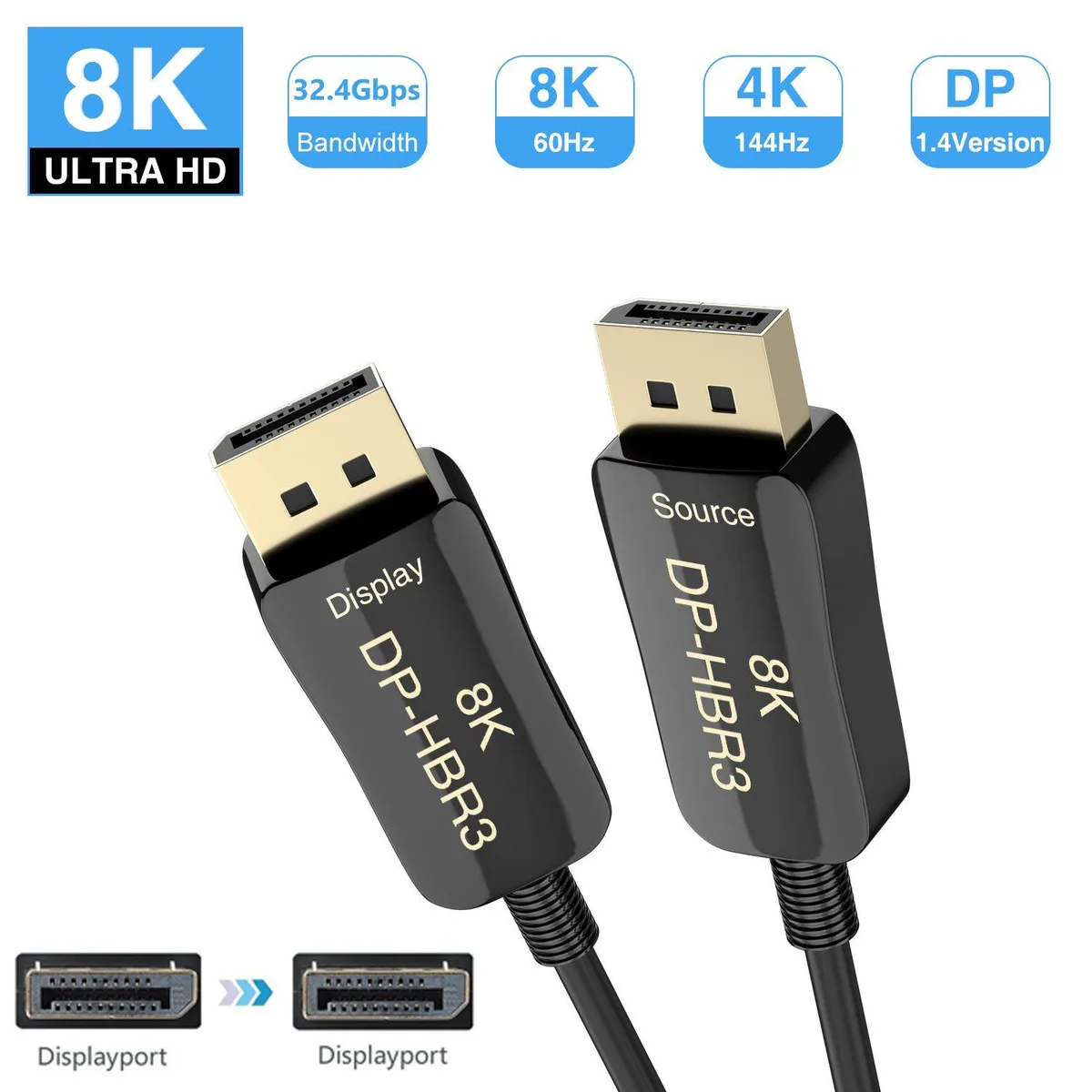 ESTONE ESTONE TJ-A022 DisplayPort 1.4 cable 16 ft 8K@60Hz 4K@144Hz 32.4Gbps — produktbild