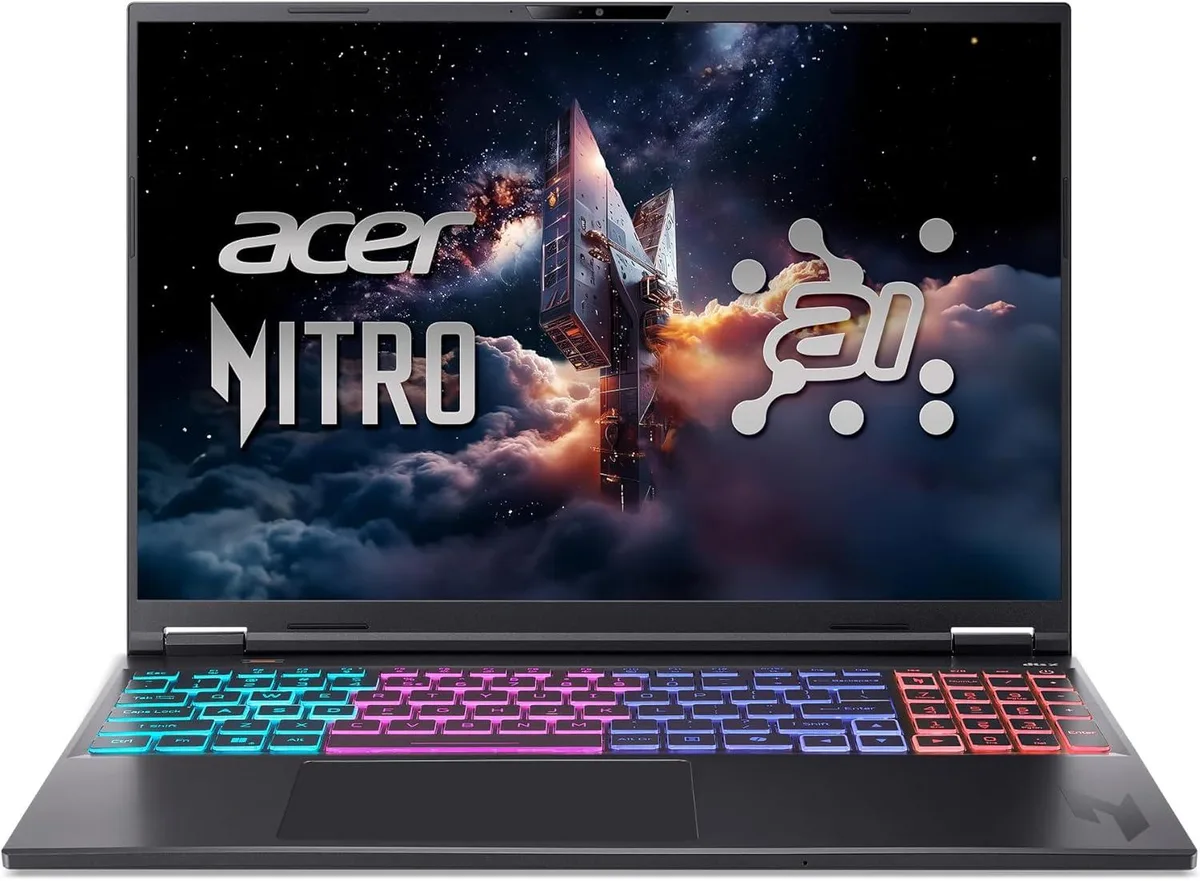 Black Acer Nitro 16S gaming laptop, 16 inch WQXGA display, slim profile, matte finish