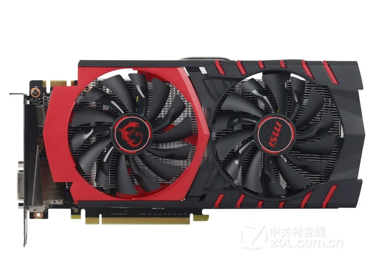 MSI GeForce GTX 950 GAMING 2G graphics card with dual-fan cooler in black and red