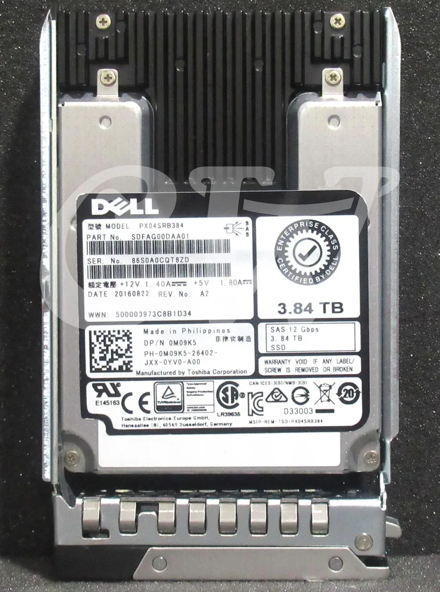 A 2.5 inch Dell SAS solid state drive with a metal casing