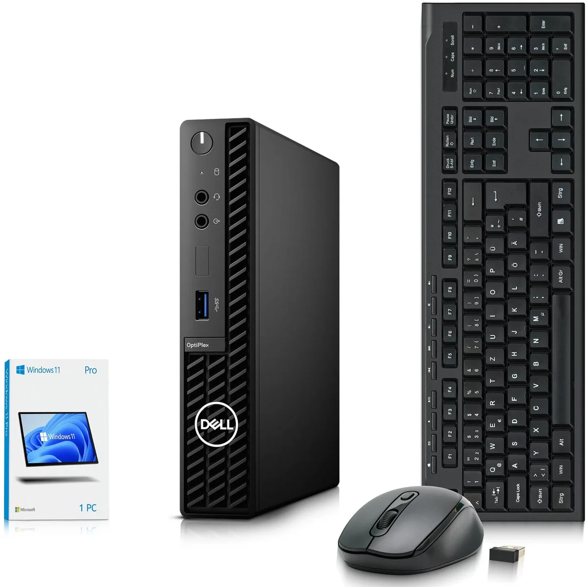Small black rectangular mini desktop PC with Dell branding
