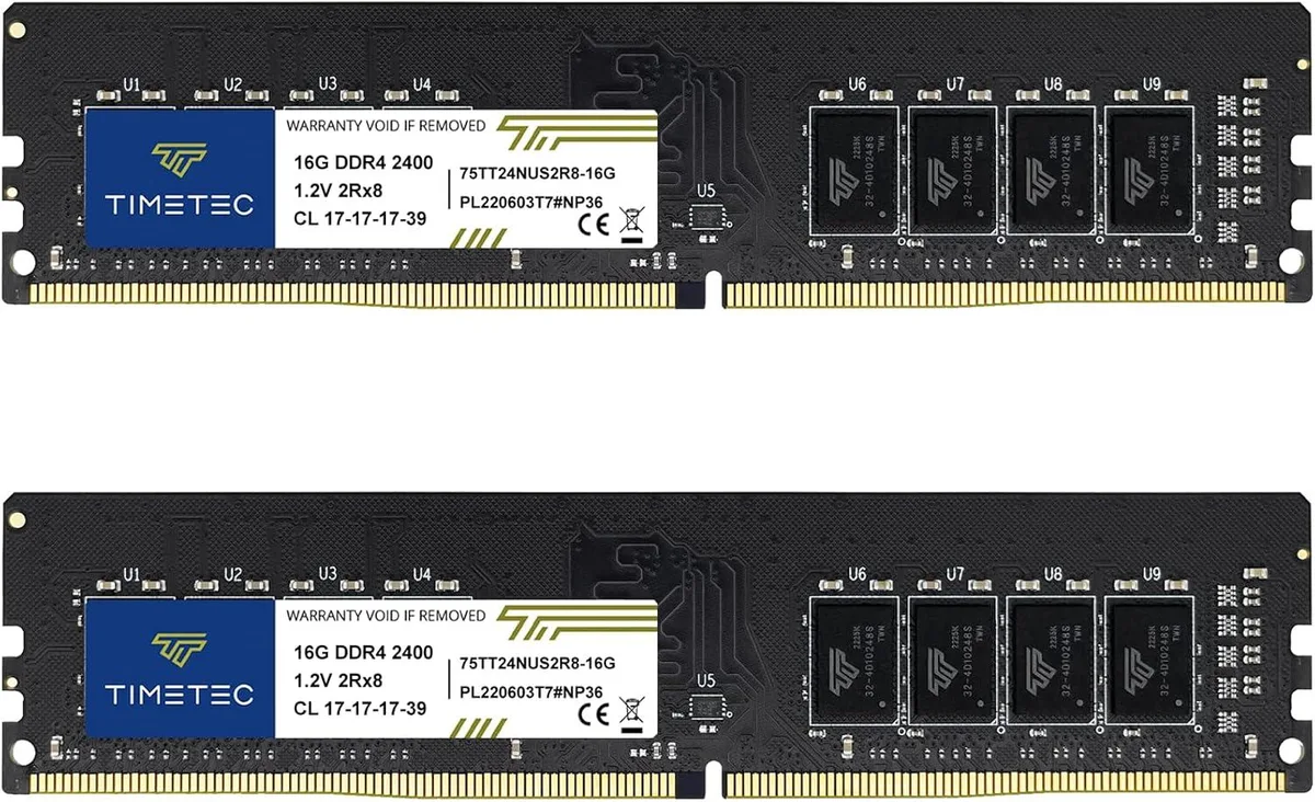 Two black printed-circuit memory modules side by side