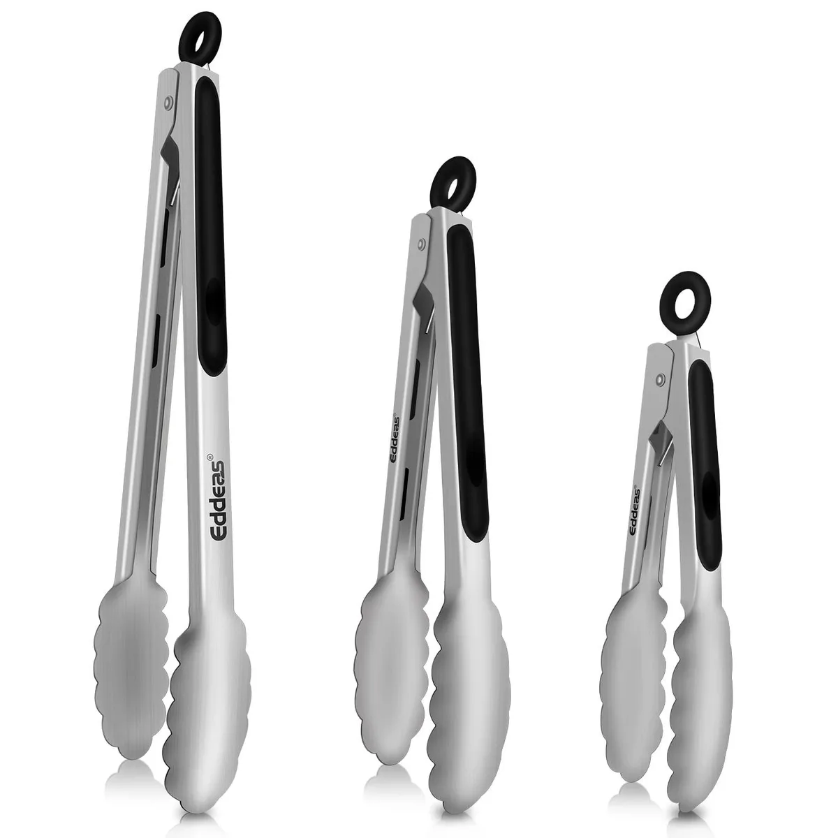  Eddeas Stainless Steel Kitchen Tongs 3PCS 7 9 12 Inch 600°F — product photo