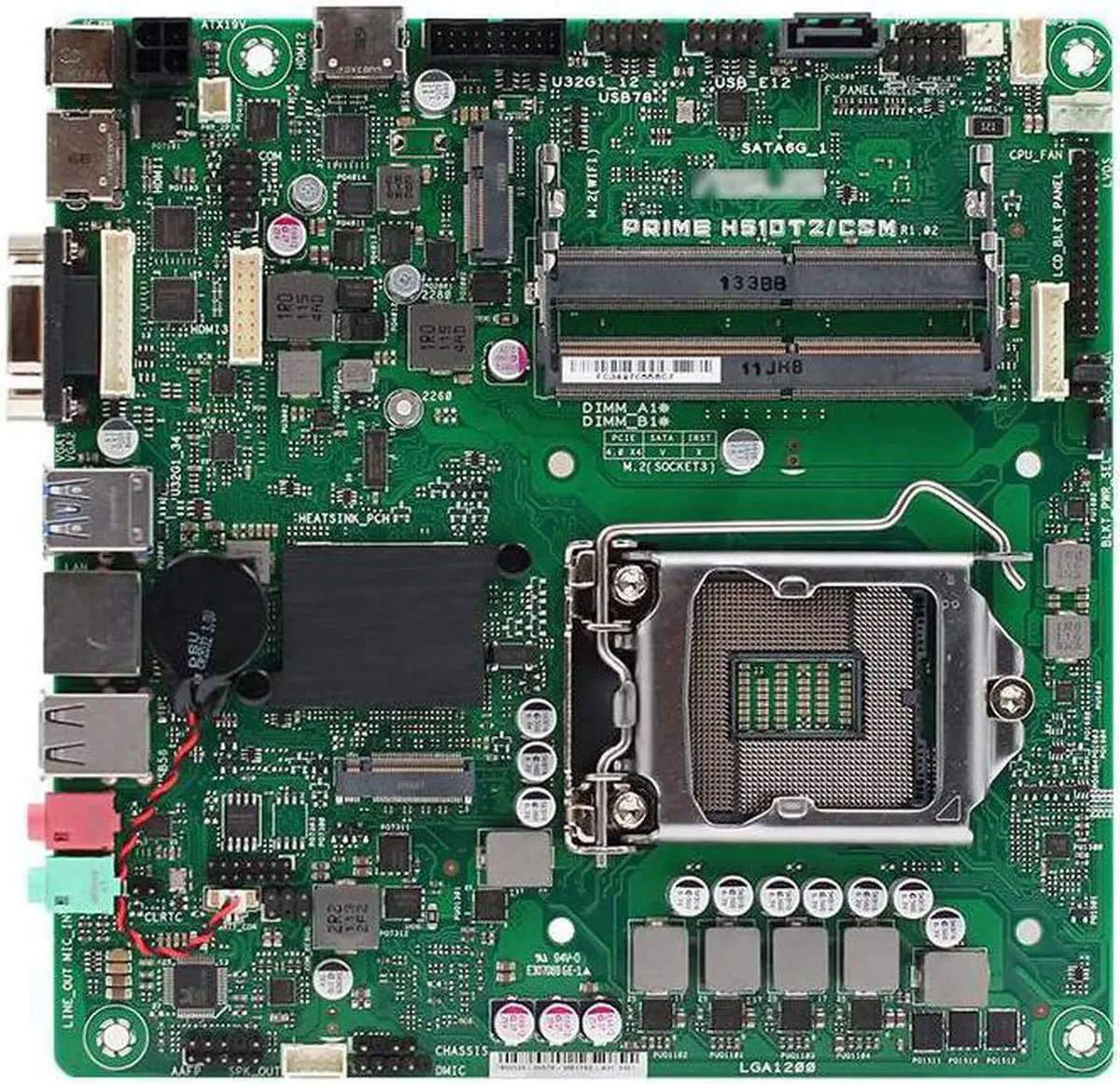 ASUS PRIME H510T2/CSM Mini-ITX motherboard, dark PCB with silver LGA 1200 socket and DDR4 slots