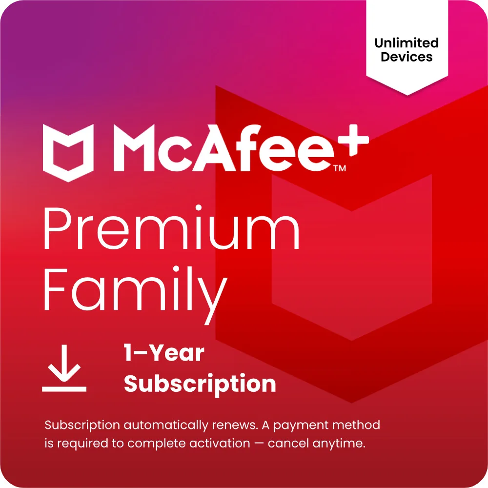 McAfee McAfee MPP51ENGURPFD Premium Family Unlimited Devices 1 Year Antivirus — produkto nuotrauka