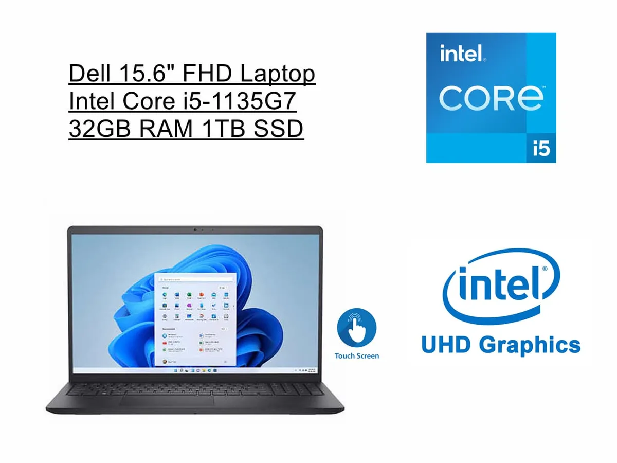 Black Dell Inspiron 15.6 inch touchscreen laptop closed view