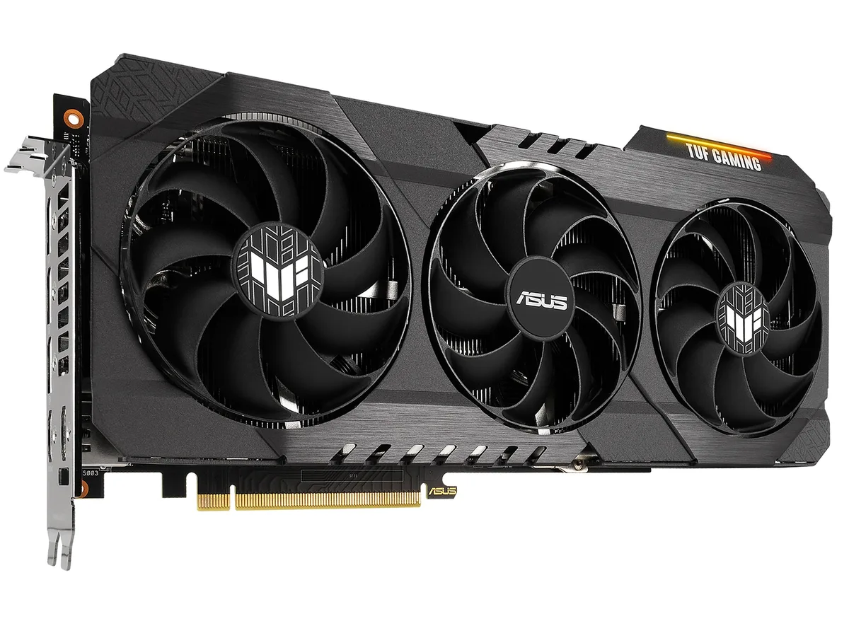 ASUS TUF Gaming RTX 3090 Ti triple-fan graphics card, matte black finish, three-slot design