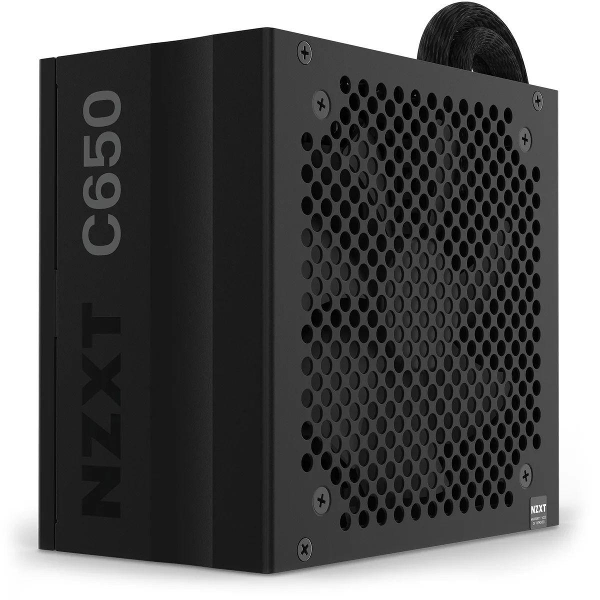 Black rectangular ATX power supply unit with semi-modular cables and 120 mm fan