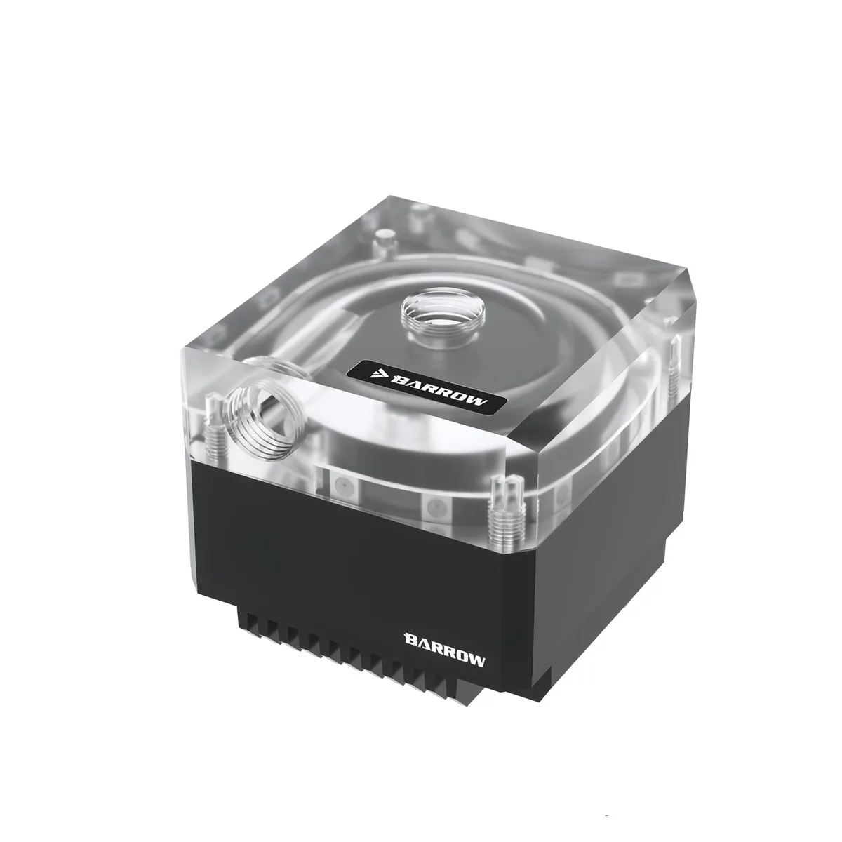 Black cylindrical liquid-cooling pump with aluminum cooling shell