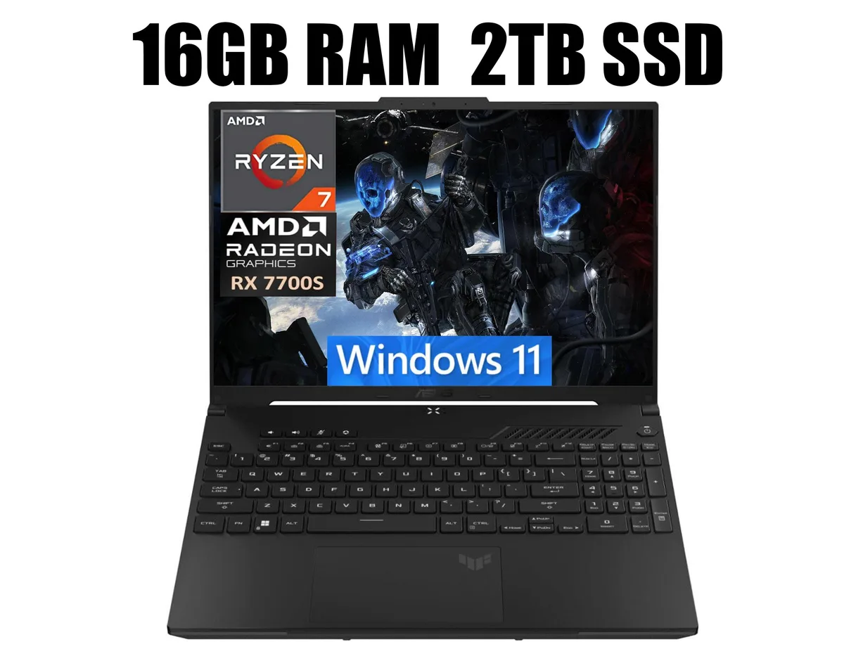 Black 16 inch gaming laptop with backlit keyboard and 165Hz display